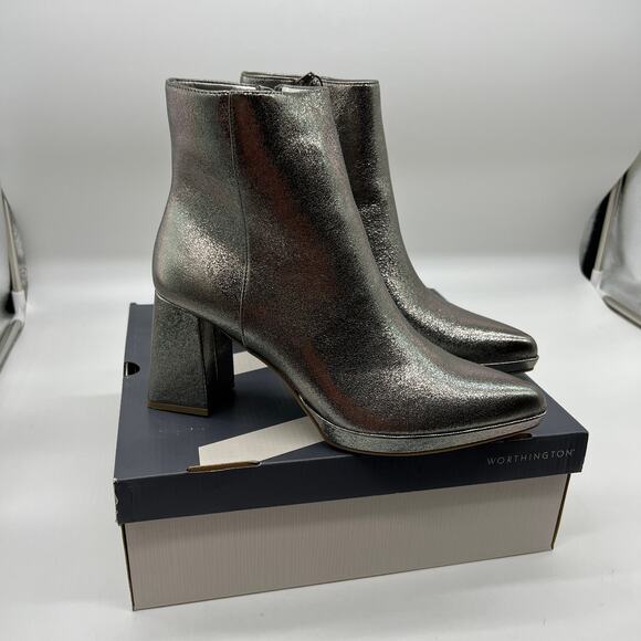 Worthington Womens Bannow Flared Heel Booties Pewter Color Size 8.5 - Picture 2 of 9